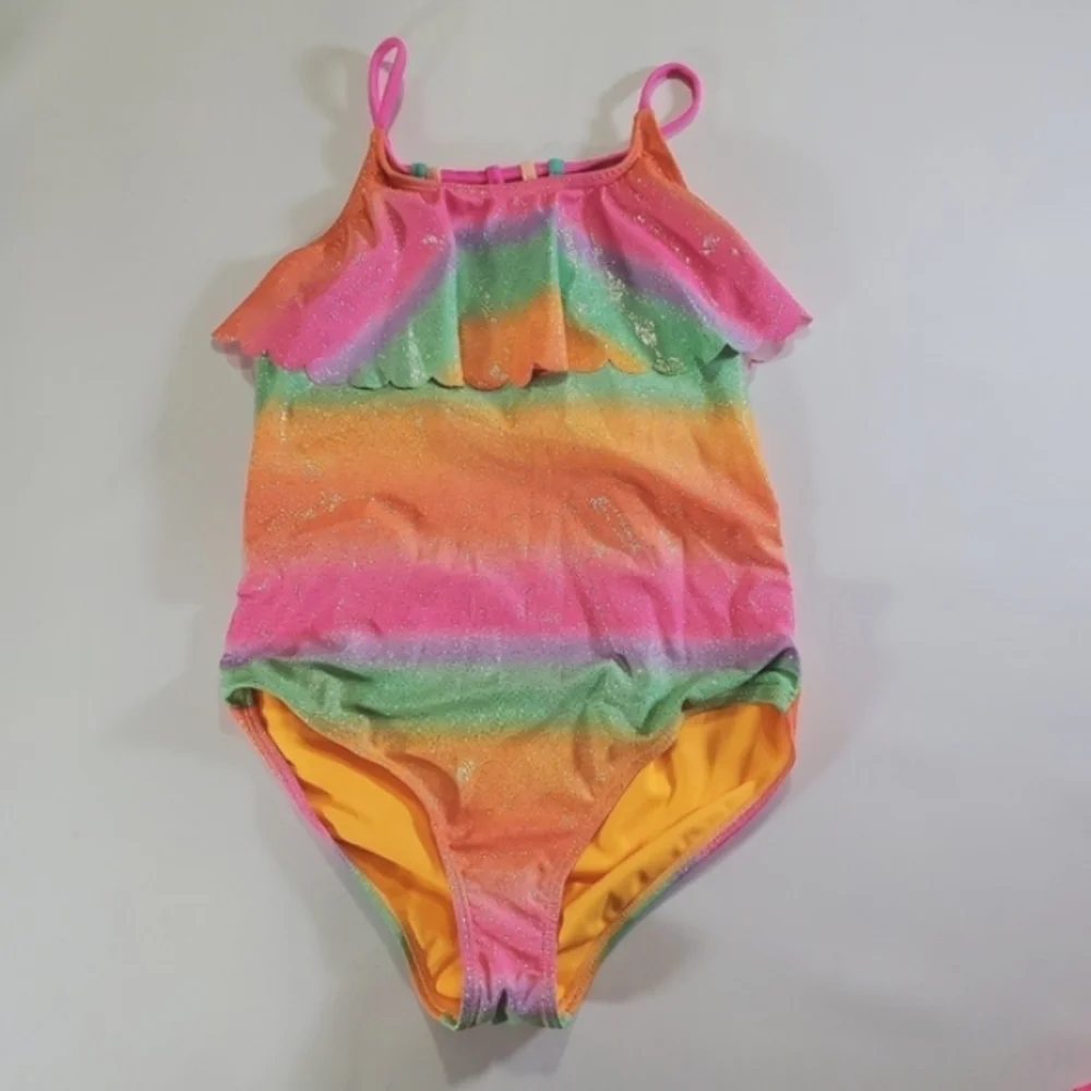 K1352 * Limited Too Girls Rainbow One Piece Swimsuit/Skirt Set Size L (14/16)